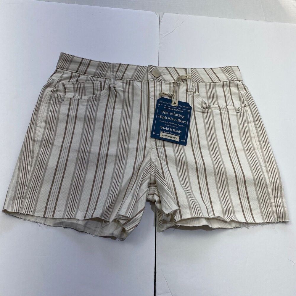 NEW Democracy Shorts Womens Size10 Cream Striped Ab Solution Mom Denim Jean - Picture 16 of 16